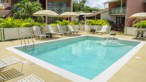Outdoor pool, pool umbrellas