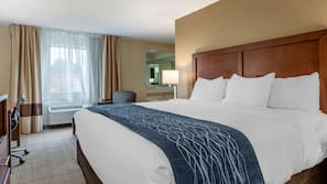 Pillowtop beds, desk, blackout drapes, iron/ironing board