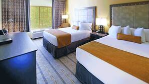 Premium bedding, desk, blackout curtains, iron/ironing board