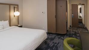 Premium bedding, desk, blackout curtains, iron/ironing board