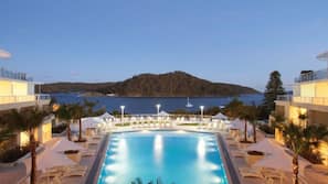 Outdoor pool, pool umbrellas, pool loungers
