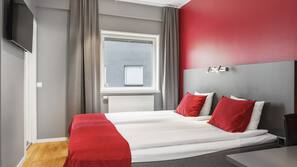 Hypo-allergenic bedding, desk, blackout drapes, iron/ironing board