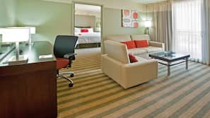 In-room safe, desk, laptop workspace, blackout curtains