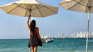 On the beach, white sand