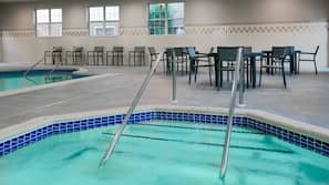 Indoor pool, open 8:00 AM to 9:00 PM, sun loungers