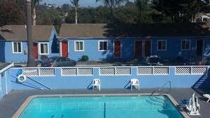 Outdoor pool, pool umbrellas