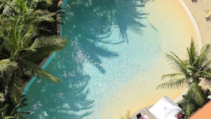 Outdoor pool, pool umbrellas, pool loungers