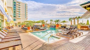 2 indoor pools, outdoor pool, open 8:00 AM to 11:00 PM, pool umbrellas