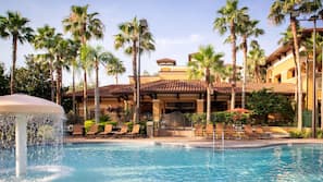2 outdoor pools, open 7:00 AM to 11:00 PM, pool umbrellas, pool loungers