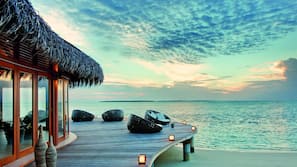 Private beach, white sand, free beach cabanas, sun loungers