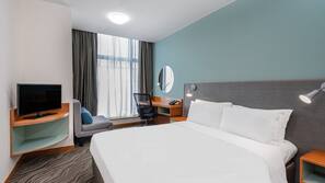 In-room safe, desk, laptop workspace, blackout curtains