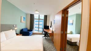 In-room safe, desk, laptop workspace, blackout curtains