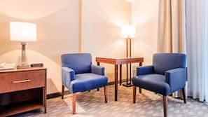 Premium bedding, pillowtop beds, desk, laptop workspace