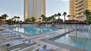 2 outdoor pools, open 9:00 AM to 5:00 PM, cabanas (surcharge)
