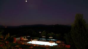 Seasonal outdoor pool, pool umbrellas, pool loungers