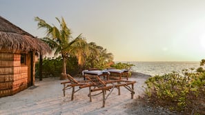 Private beach, white sand, sun loungers, beach umbrellas