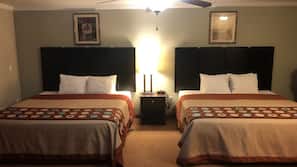 Hypo-allergenic bedding, desk, blackout drapes, iron/ironing board