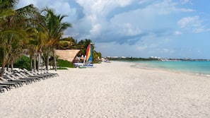 On the beach, white sand