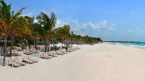 On the beach, white sand