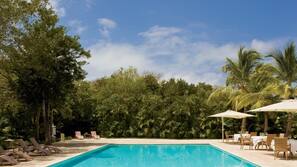 Outdoor pool, pool umbrellas