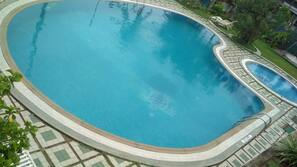 Outdoor pool, pool umbrellas