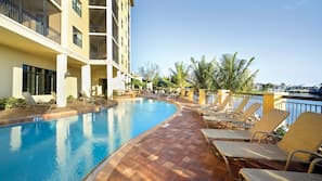 Outdoor pool, open 9 AM to 7 PM, sun loungers