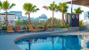 Outdoor pool, pool loungers