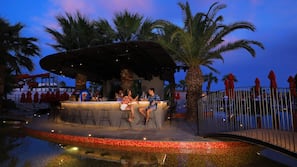Outdoor pool, pool umbrellas, pool loungers