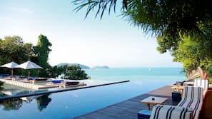 3 outdoor pools, pool umbrellas, pool loungers