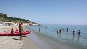 Plage privée, chaises longues, parasols, bar de plage