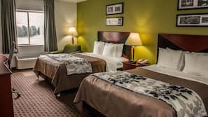 Pillow top beds, desk, blackout curtains, iron/ironing board