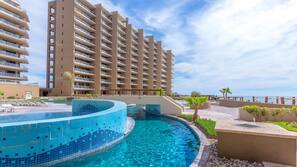 2 outdoor pools, sun loungers