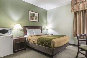 Select Comfort beds, desk, blackout drapes, iron/ironing board