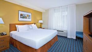 Premium bedding, pillowtop beds, desk, blackout drapes