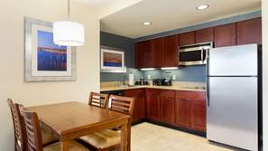 Fridge, microwave, oven, hob