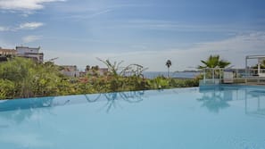 Utomhuspool, parasoller och solstolar