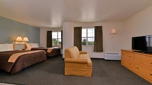 Down comforters, blackout drapes, soundproofing, iron/ironing board