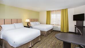 Down comforters, pillowtop beds, in-room safe, desk
