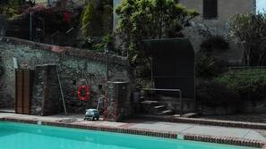 Seasonal outdoor pool, pool umbrellas, sun loungers