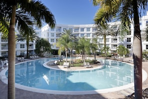 Outdoor pool, sun loungers