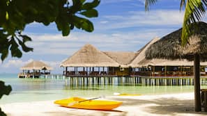 Private beach, white sand, sun-loungers, beach umbrellas