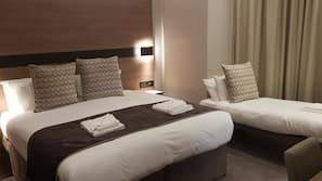 In-room safe, desk, laptop workspace, blackout curtains