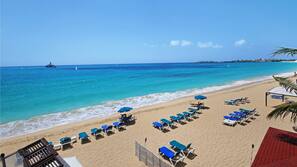 On the beach, free beach cabanas, sun loungers, beach umbrellas