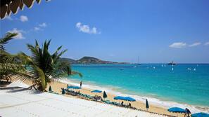 On the beach, free beach cabanas, sun loungers, beach umbrellas
