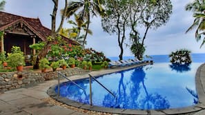 Outdoor pool, pool umbrellas