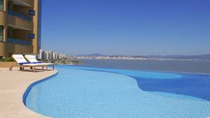 Outdoor pool, pool loungers