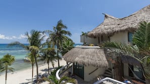 Private beach, beach umbrellas, beach towels, beach bar