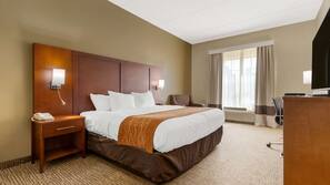 Premium bedding, desk, blackout curtains, iron/ironing board