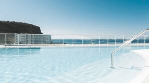 Outdoor pool, pool umbrellas