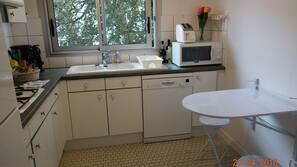 Fridge, microwave, hob, dishwasher